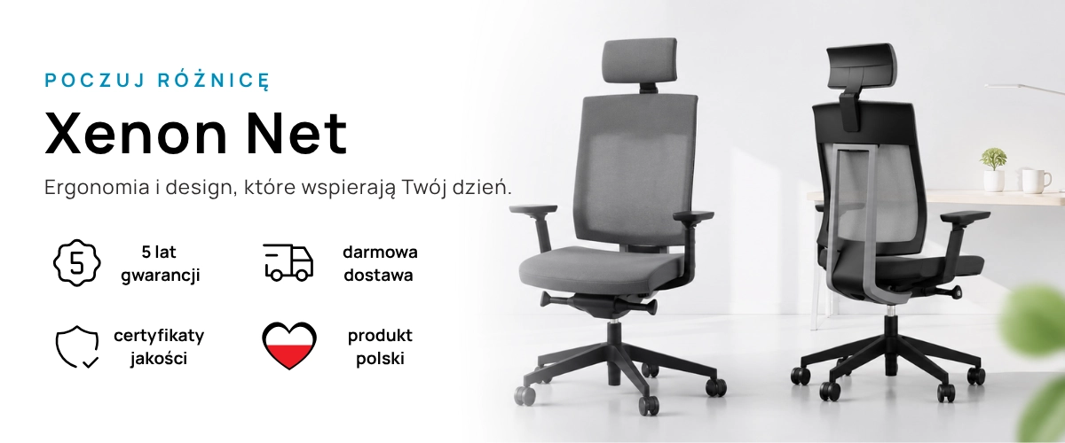 Profim Xenon Net - ergonomiczny fotel biurowy w minimalistycznym wnętrzu biurowym.